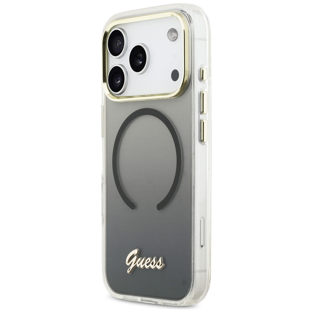 Guess IML Gradient Script Metal MagSafe Dėklas, skirtas iPhone 17 Pro Max - Black