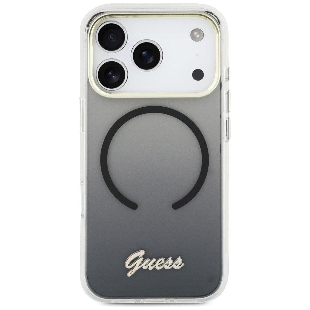 Guess IML Gradient Script Metal MagSafe Dėklas, skirtas iPhone 17 Pro Max - Black