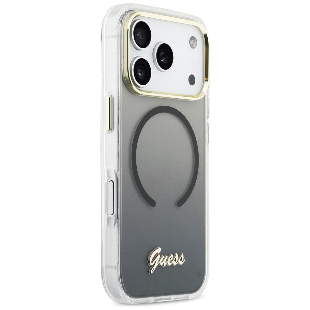 Guess IML Gradient Script Metal MagSafe Dėklas, skirtas iPhone 17 Pro Max - Black
