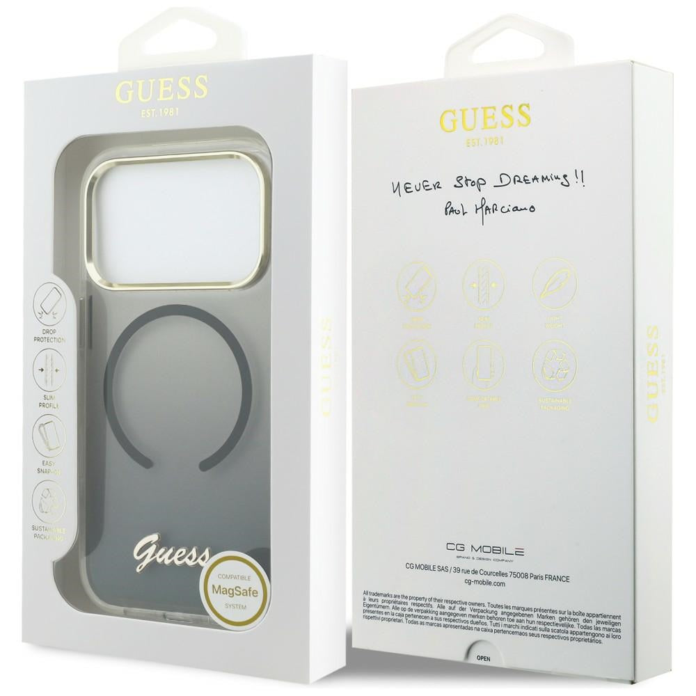 Guess IML Gradient Script Metal MagSafe Dėklas, skirtas iPhone 17 Pro Max - Black