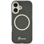 Guess IML Script Metal MagSafe Dėklas, skirtas iPhone 17 - Black