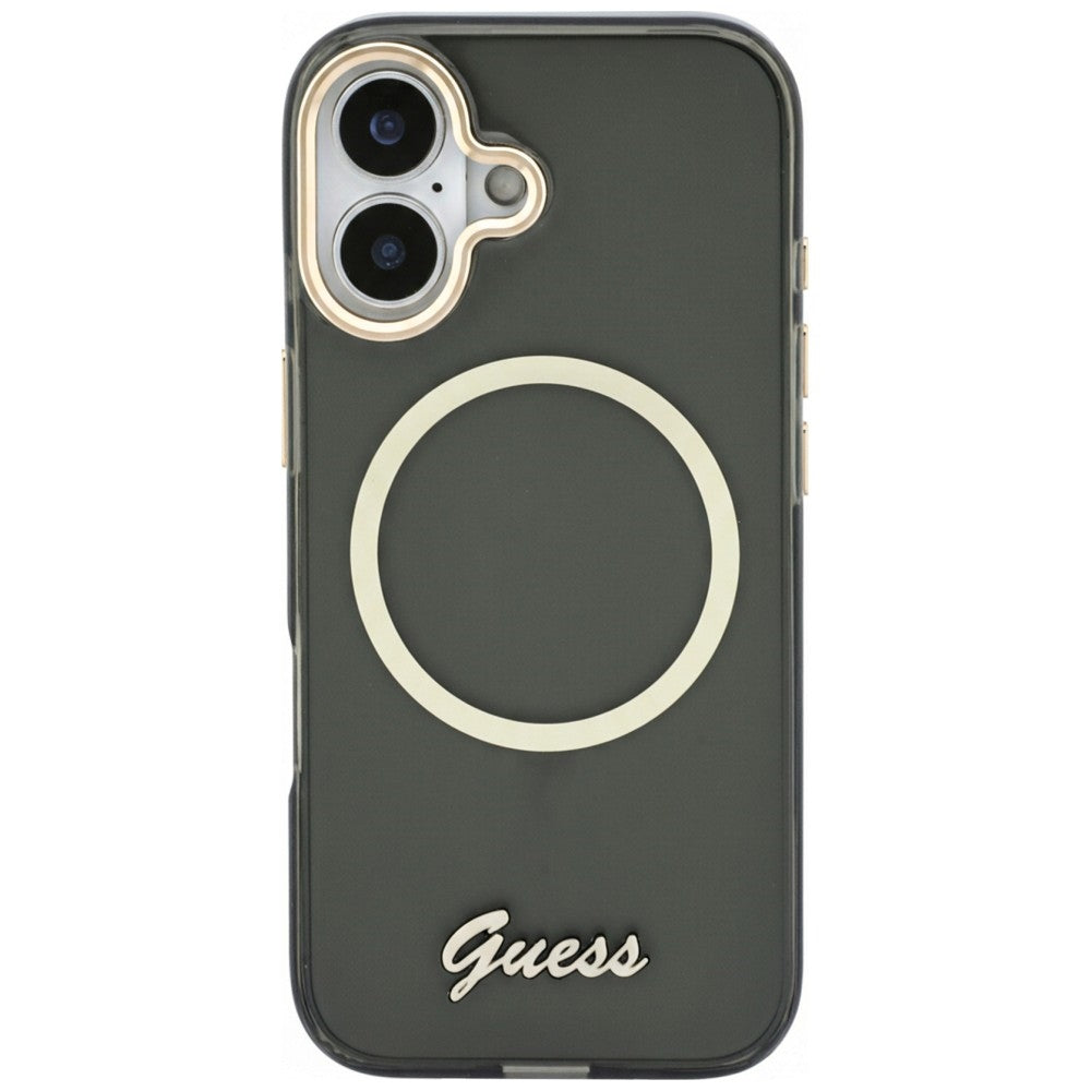 Guess IML Script Metal MagSafe Dėklas, skirtas iPhone 17 - Black
