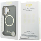 Guess IML Script Metal MagSafe Dėklas, skirtas iPhone 17 - Black