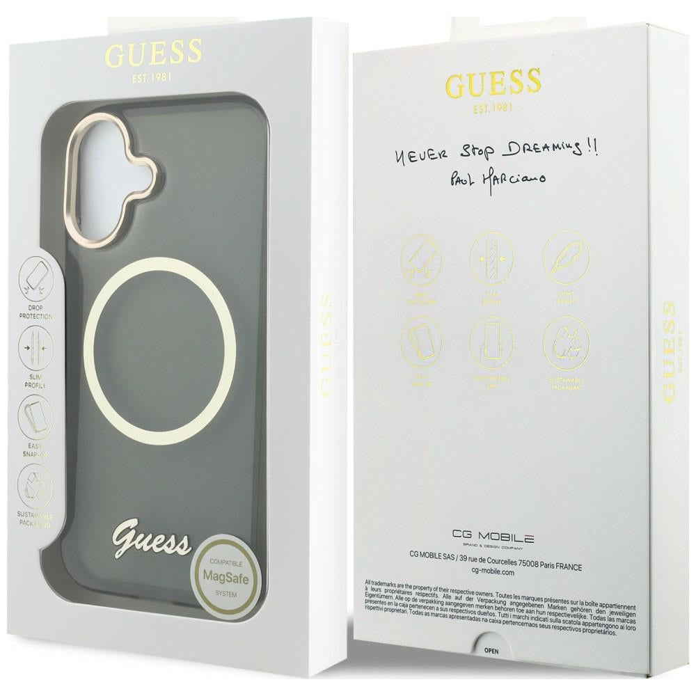 Guess IML Script Metal MagSafe Dėklas, skirtas iPhone 17 - Black