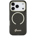 Guess IML Script Metal MagSafe Dėklas, skirtas iPhone 17 Pro - Black