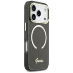 Guess IML Script Metal MagSafe Dėklas, skirtas iPhone 17 Pro - Black