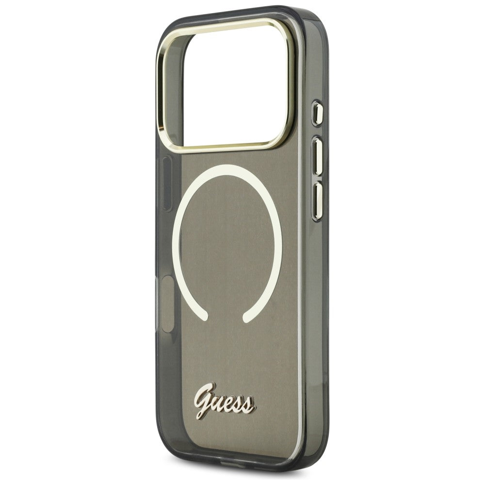 Guess IML Script Metal MagSafe Dėklas, skirtas iPhone 17 Pro - Black