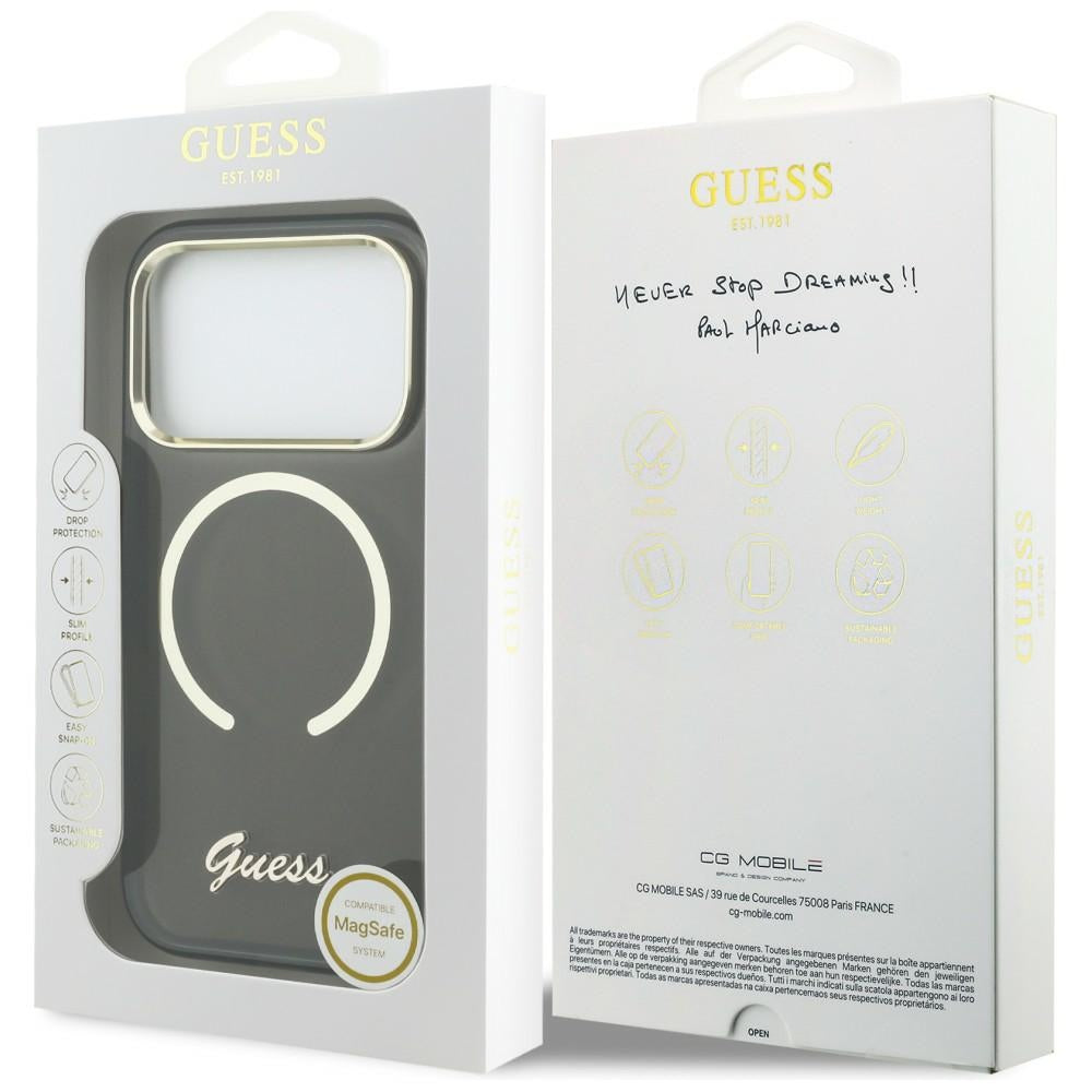 Guess IML Script Metal MagSafe Dėklas, skirtas iPhone 17 Pro - Black