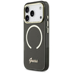 Guess IML Script Metal MagSafe Dėklas, skirtas iPhone 17 Pro Max - Black