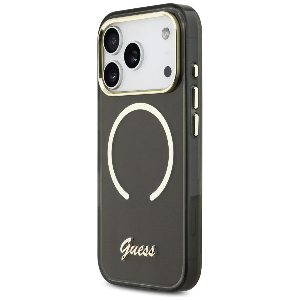 Guess IML Script Metal MagSafe Dėklas, skirtas iPhone 17 Pro Max - Black