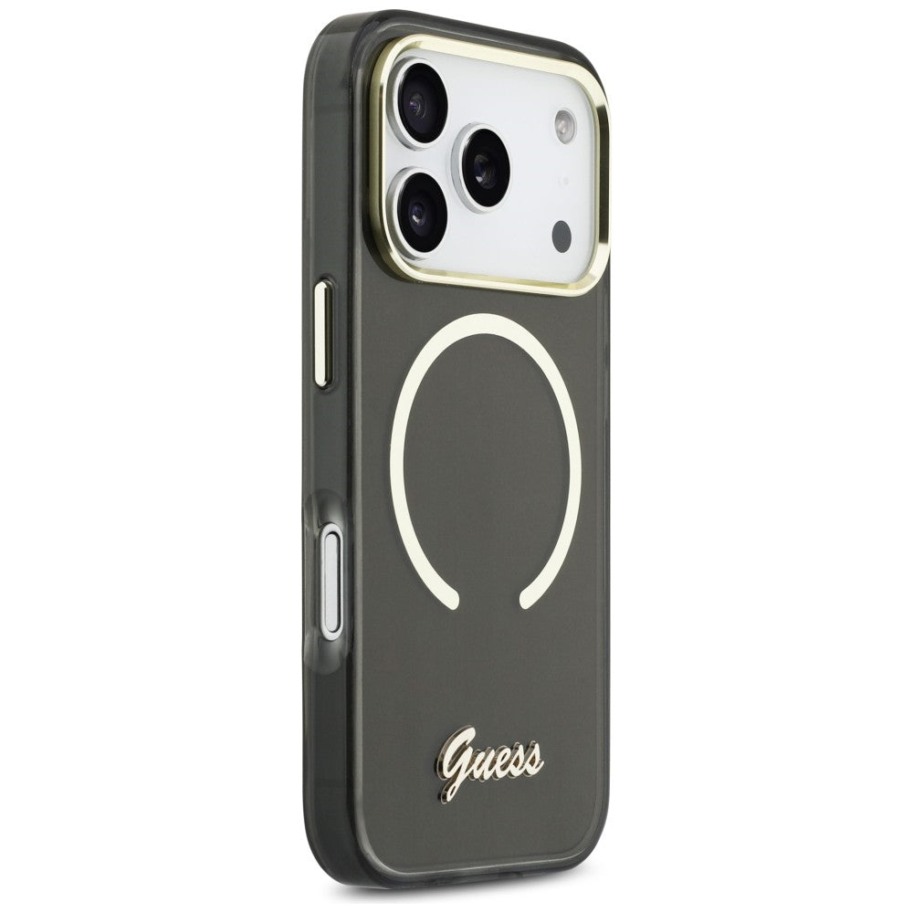 Guess IML Script Metal MagSafe Dėklas, skirtas iPhone 17 Pro Max - Black