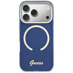 Guess IML Script Metal MagSafe Dėklas, skirtas iPhone 17 Pro Max - Blue