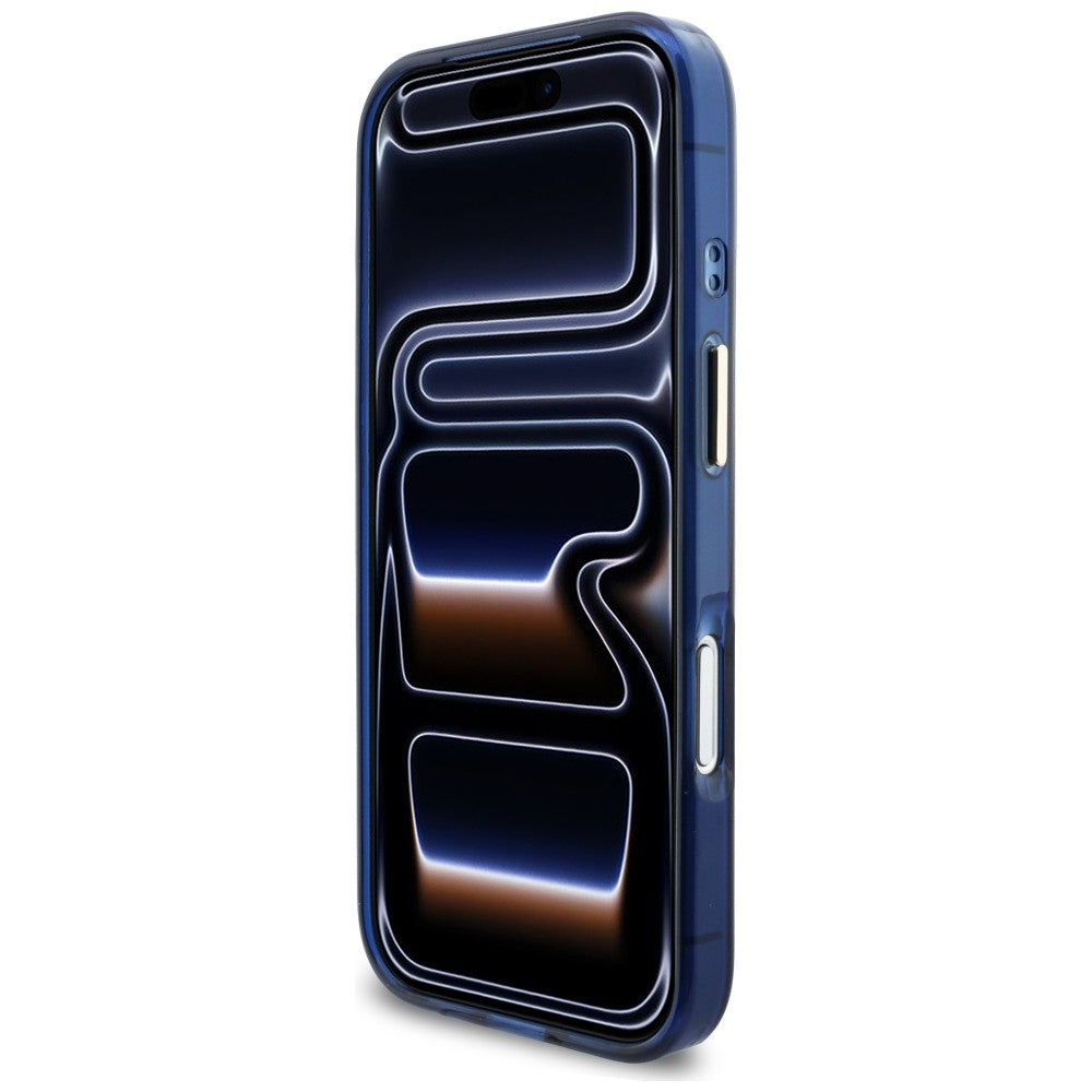 Guess IML Script Metal MagSafe Dėklas, skirtas iPhone 17 Pro Max - Blue