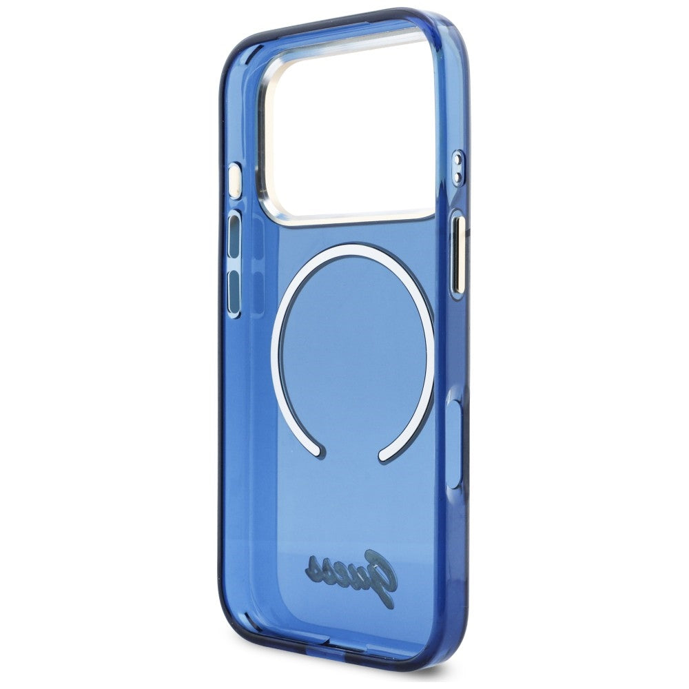Guess IML Script Metal MagSafe Dėklas, skirtas iPhone 17 Pro Max - Blue