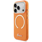 Guess IML Script Metal MagSafe Dėklas, skirtas iPhone 17 Pro Max - Orange