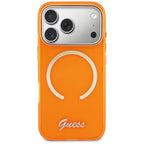 Guess IML Script Metal MagSafe Dėklas, skirtas iPhone 17 Pro Max - Orange