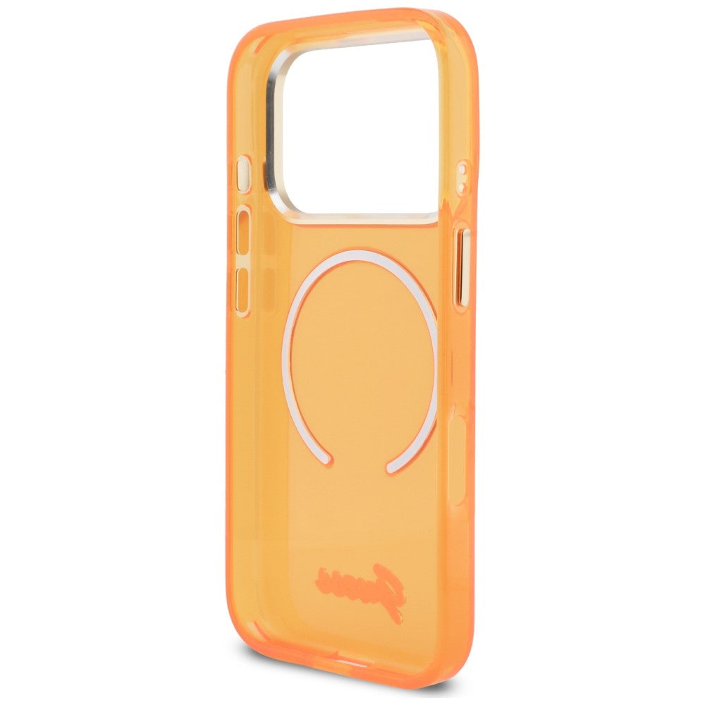 Guess IML Script Metal MagSafe Dėklas, skirtas iPhone 17 Pro Max - Orange