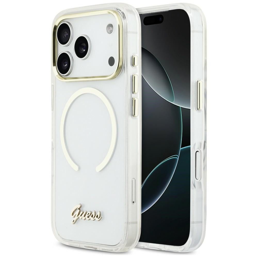 Guess IML Script Metal MagSafe Dėklas, skirtas iPhone 17 Pro - Aiškus