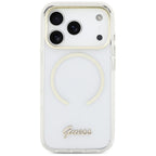 Guess IML Script Metal MagSafe Dėklas, skirtas iPhone 17 Pro - Aiškus