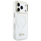 Guess IML Script Metal MagSafe Dėklas, skirtas iPhone 17 Pro - Aiškus