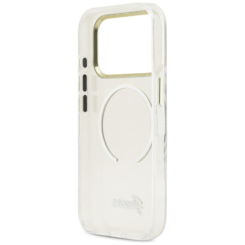 Guess IML Script Metal MagSafe Dėklas, skirtas iPhone 17 Pro - Aiškus