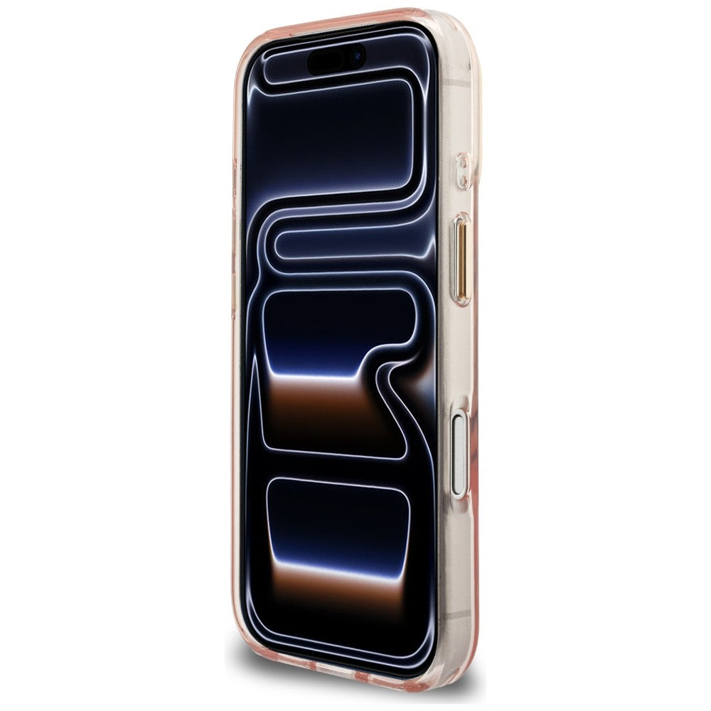 Guess IML Script Metal MagSafe Dėklas, skirtas iPhone 17 Pro – rožinis