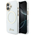 Guess IML Script Metal MagSafe Dėklas, skirtas iPhone 17 – skaidrus