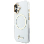Guess IML Script Metal MagSafe Dėklas, skirtas iPhone 17 – skaidrus