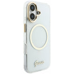 Guess IML Script Metal MagSafe Dėklas, skirtas iPhone 17 – skaidrus