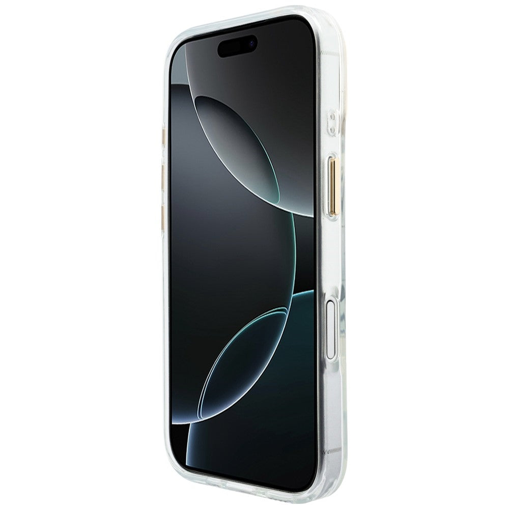 Guess IML Script Metal MagSafe Dėklas, skirtas iPhone 17 – skaidrus