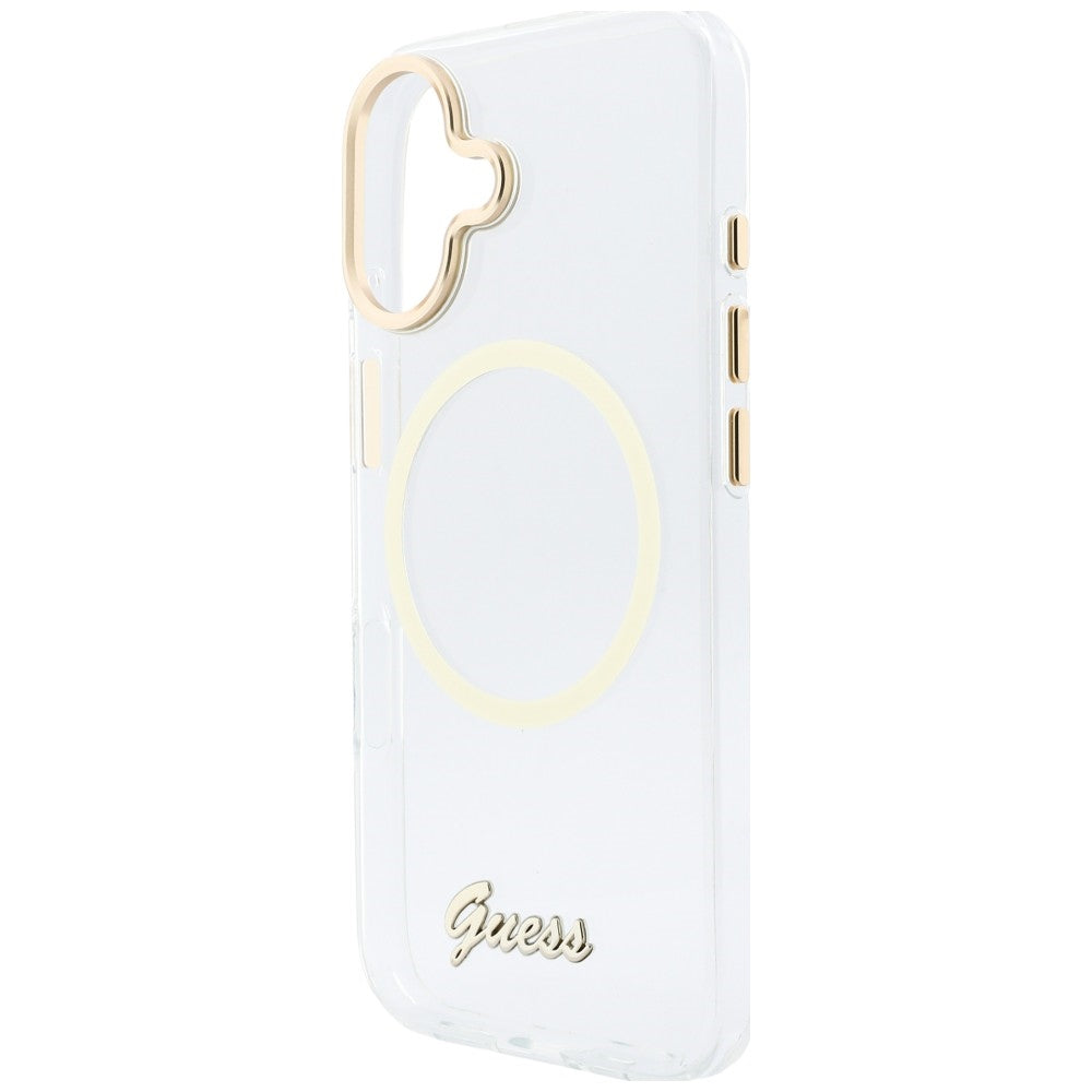 Guess IML Script Metal MagSafe Dėklas, skirtas iPhone 17 – skaidrus
