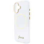 Guess IML Script Metal MagSafe Dėklas, skirtas iPhone 17 – skaidrus