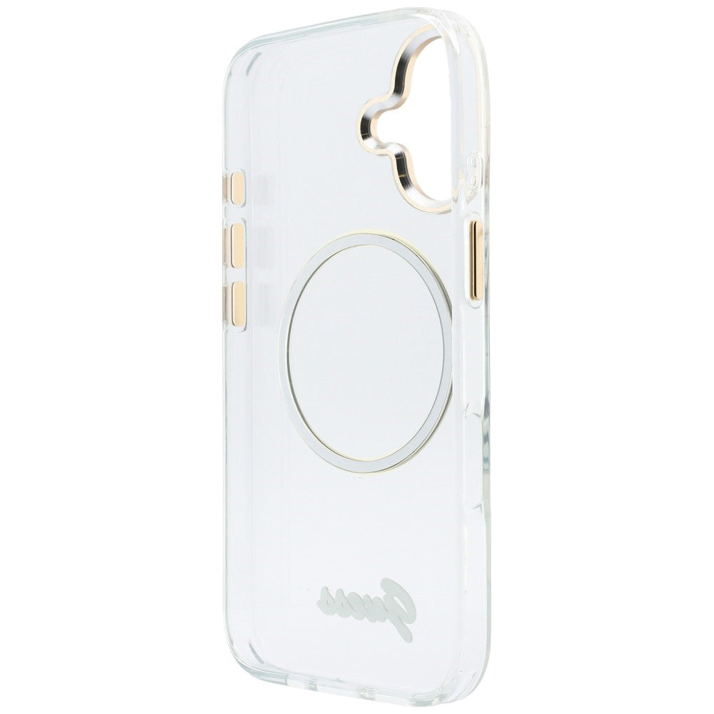 Guess IML Script Metal MagSafe Dėklas, skirtas iPhone 17 – skaidrus