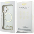 Guess IML Script Metal MagSafe Dėklas, skirtas iPhone 17 – skaidrus
