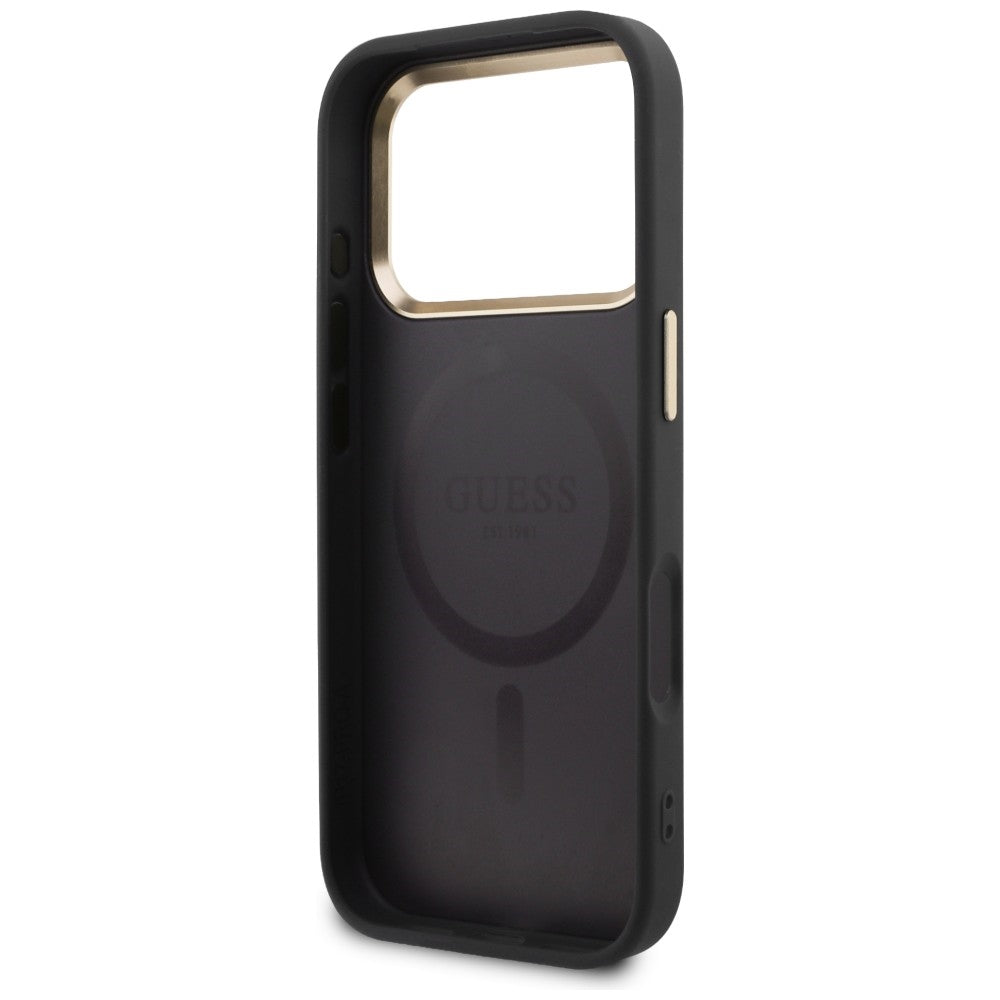 Guess Perforuotas 4G MagSafe dėklas, skirtas iPhone 17 Pro - black