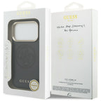 Guess Perforuotas 4G MagSafe dėklas, skirtas iPhone 17 Pro - black
