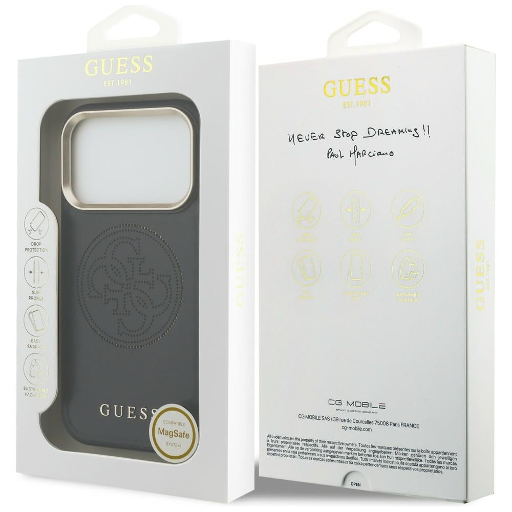Guess Perforuotas 4G MagSafe dėklas, skirtas iPhone 17 Pro Max - black