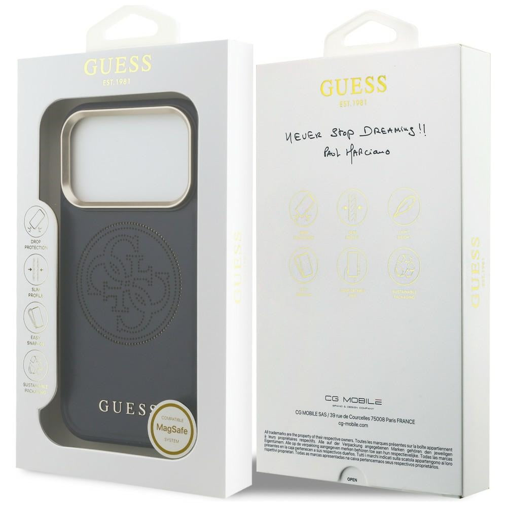 Guess Perforuotas 4G MagSafe dėklas, skirtas iPhone 17 Pro Max - blue