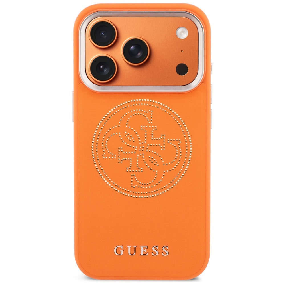 Guess Perforuotas 4G MagSafe dėklas, skirtas iPhone 17 Pro - orange