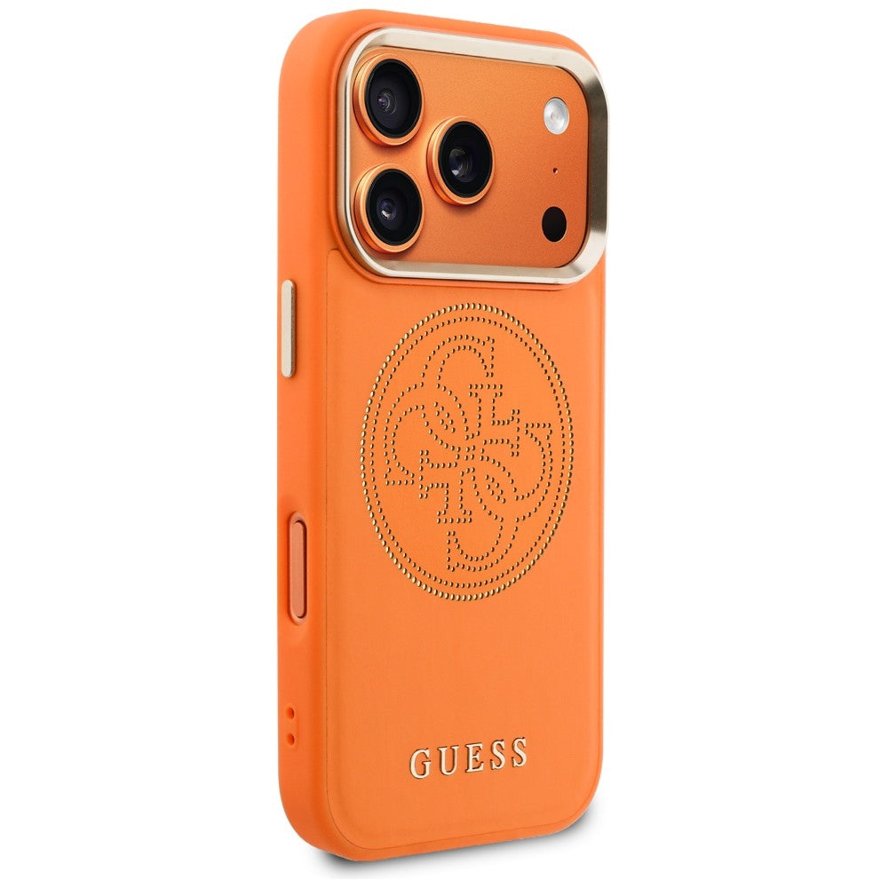 Guess Perforuotas 4G MagSafe dėklas, skirtas iPhone 17 Pro - orange