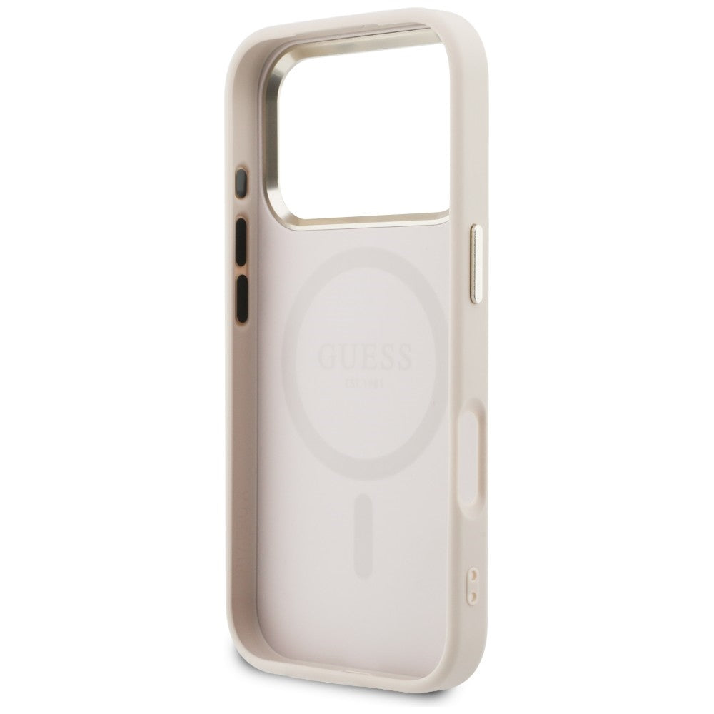 Guess Perforuotas 4G MagSafe Dėklas, skirtas iPhone 17 Pro - rožinis
