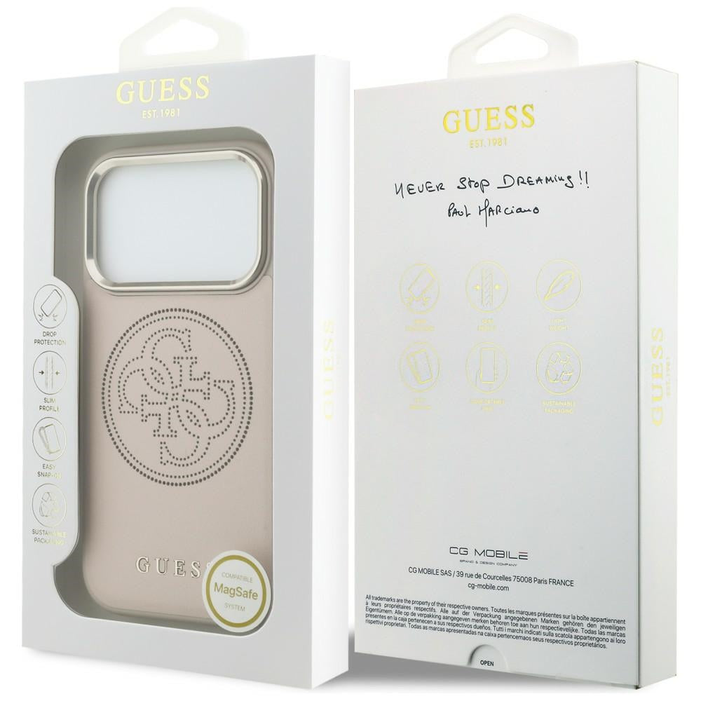 Guess Perforuotas 4G MagSafe Dėklas, skirtas iPhone 17 Pro - rožinis