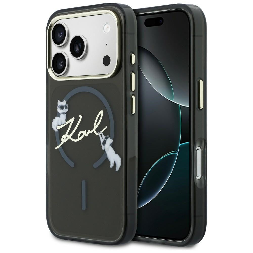 Karl Lagerfeld IML Choupettes Karl Script logotipas MagSafe Dėklas, skirtas iPhone 17 Pro - juodas