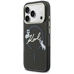 Karl Lagerfeld IML Choupettes Karl Script logotipas MagSafe Dėklas, skirtas iPhone 17 Pro Max - juodas