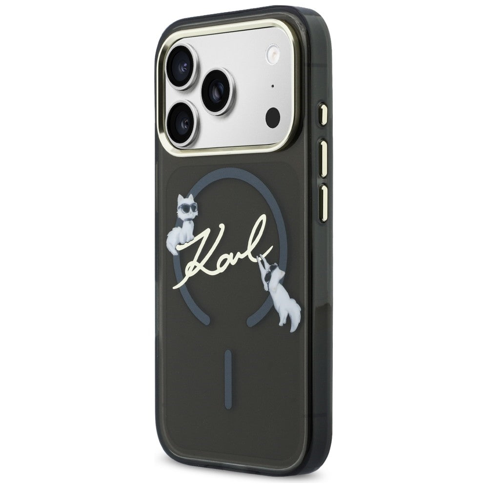 Karl Lagerfeld IML Choupettes Karl Script logotipas MagSafe Dėklas, skirtas iPhone 17 Pro Max - juodas