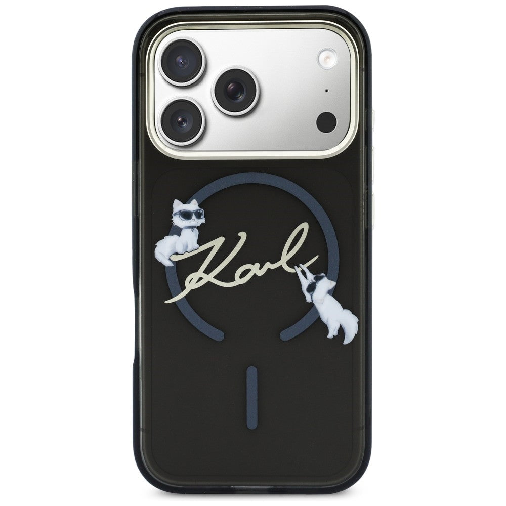 Karl Lagerfeld IML Choupettes Karl Script logotipas MagSafe Dėklas, skirtas iPhone 17 Pro Max - juodas