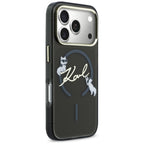 Karl Lagerfeld IML Choupettes Karl Script logotipas MagSafe Dėklas, skirtas iPhone 17 Pro Max - juodas