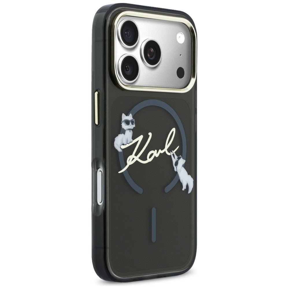 Karl Lagerfeld IML Choupettes Karl Script logotipas MagSafe Dėklas, skirtas iPhone 17 Pro Max - juodas