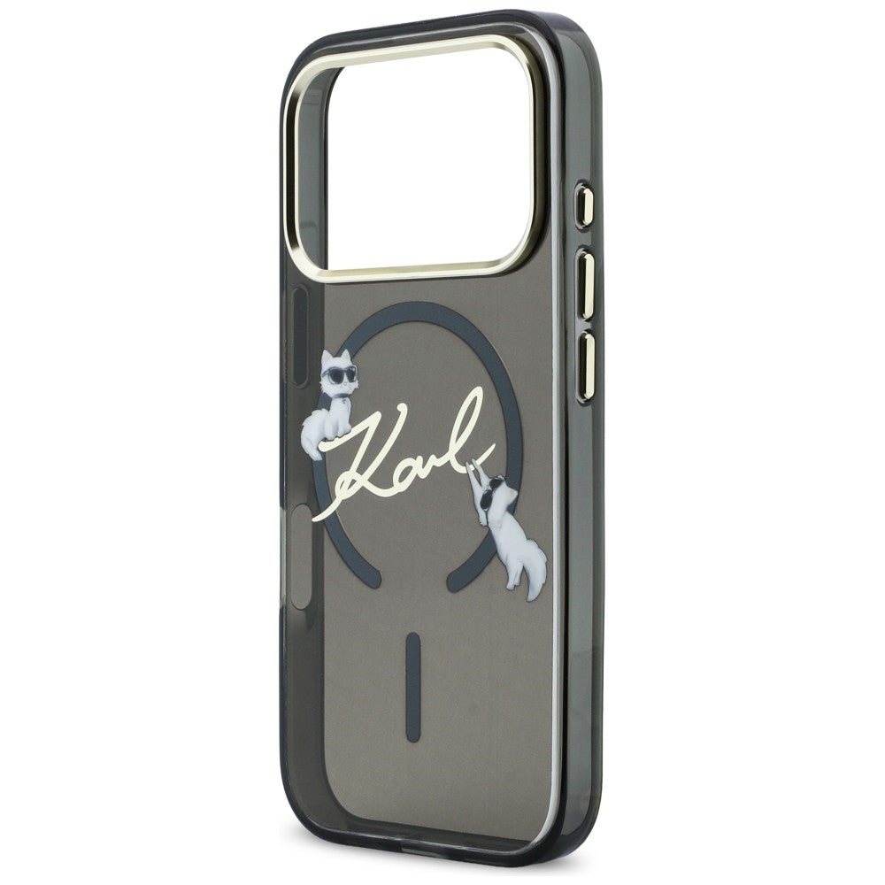 Karl Lagerfeld IML Choupettes Karl Script logotipas MagSafe Dėklas, skirtas iPhone 17 Pro Max - juodas