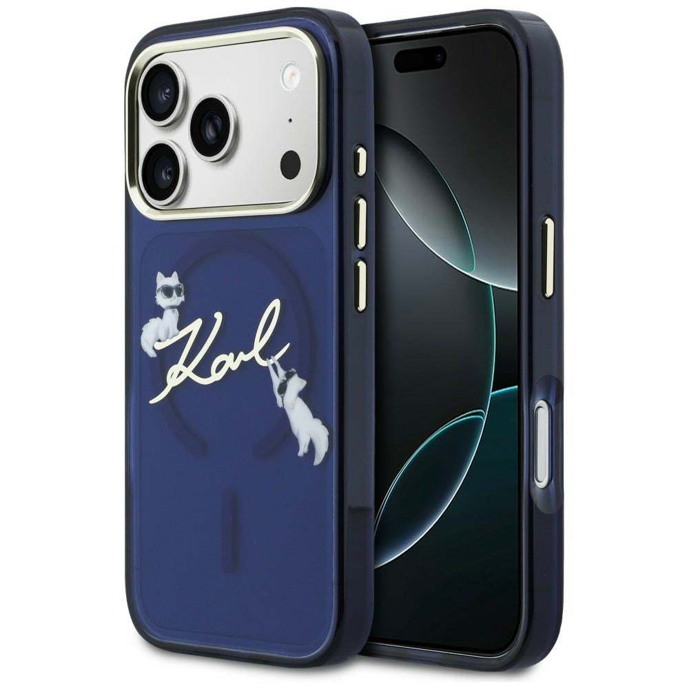 Karl Lagerfeld IML Choupettes Karl Script logotipas MagSafe Dėklas, skirtas iPhone 17 Pro Max - mėlynas -- iPhone 17 Pro Max